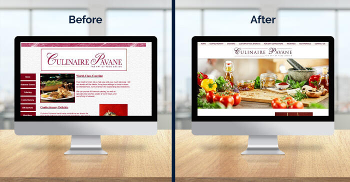 Before / After Images of Culinaire Pavane site redesign